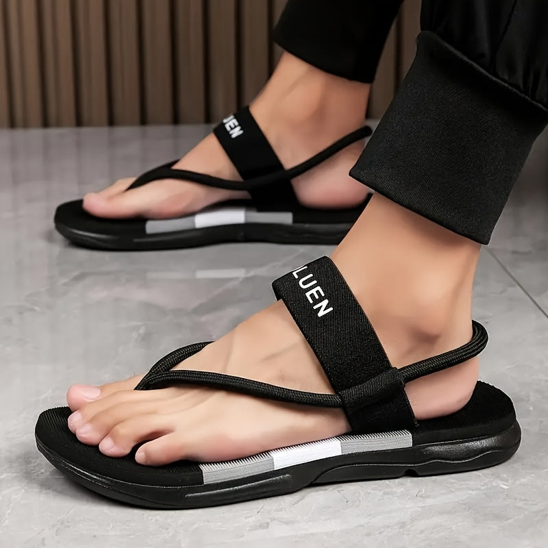 Men's Casual Two-Way Wear Slide Sandals - Slip-On Reversible Design with Navy & Red Stripes, Breathable Fabric Upper & Cushioned EVA Insole for Beach, Outdoor, Daily Use