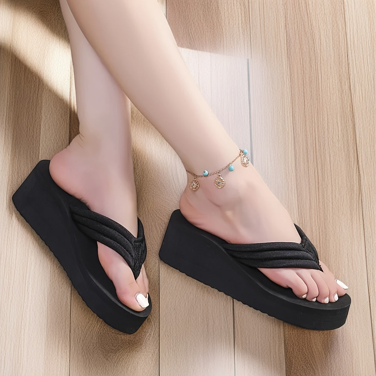 Women'S Summer Casual Fashion Slip-On Flip-Flops, Comfortable EVA Thick Sole Wedge Non-Slip Sandals, Suitable for Outdoor Leisure Vacation Beach Slippers