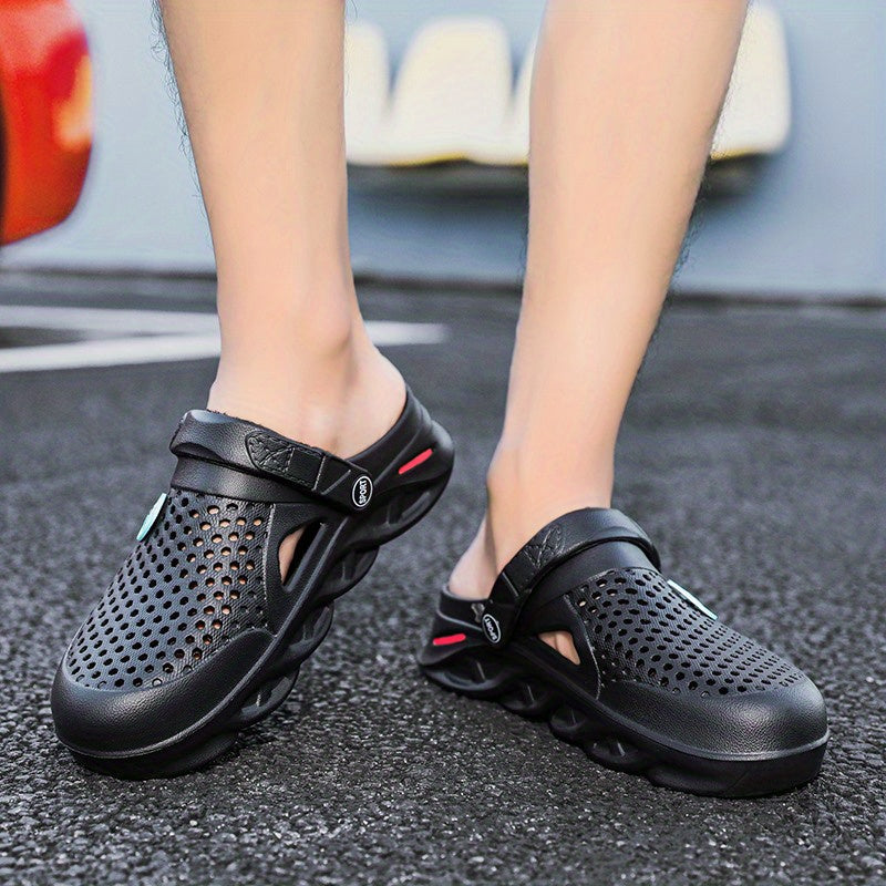 Unisex Couple'S Size Classic Solid Color Simple Hole Shoes, Lightweight Breathable Non-Slip Durable Sports Slippers and Flip-Flops, Beach Sandals with Adjustable Straps, Versatile for All Seasons, Available in 10 Sizes