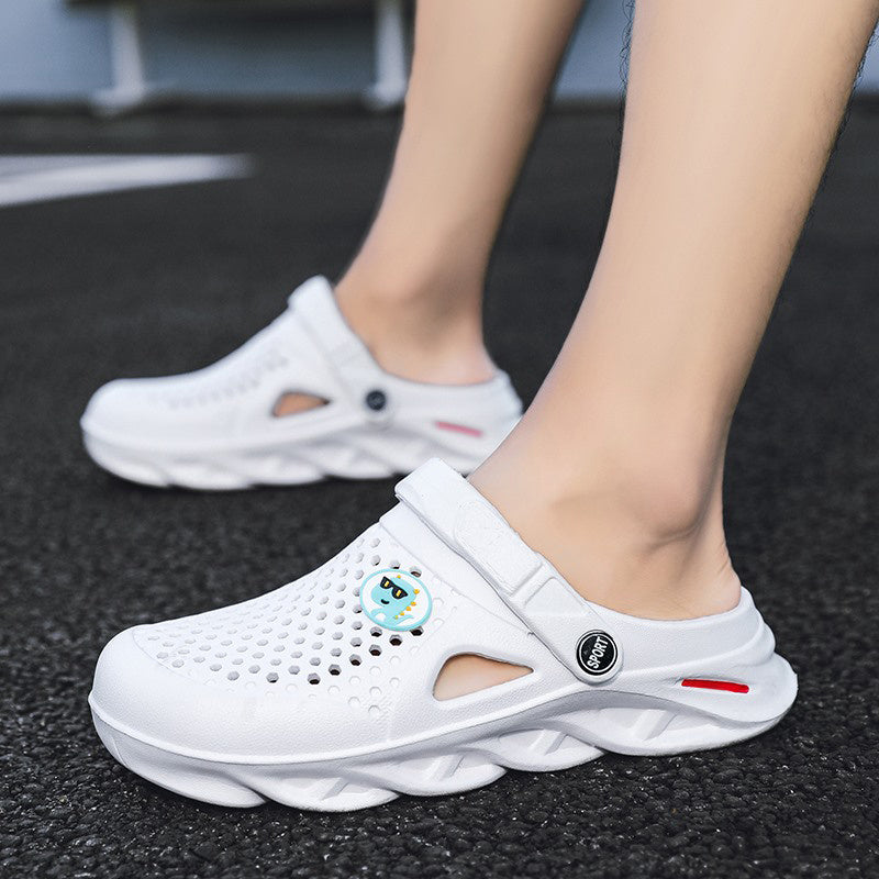 Unisex Couple'S Size Classic Solid Color Simple Hole Shoes, Lightweight Breathable Non-Slip Durable Sports Slippers and Flip-Flops, Beach Sandals with Adjustable Straps, Versatile for All Seasons, Available in 10 Sizes