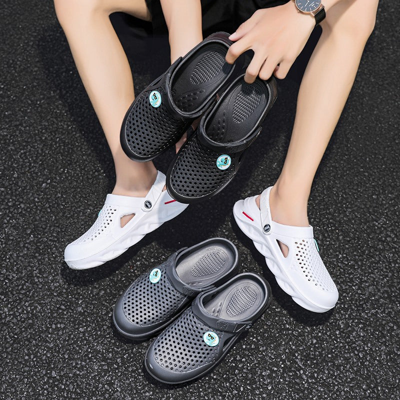 Unisex Couple'S Size Classic Solid Color Simple Hole Shoes, Lightweight Breathable Non-Slip Durable Sports Slippers and Flip-Flops, Beach Sandals with Adjustable Straps, Versatile for All Seasons, Available in 10 Sizes