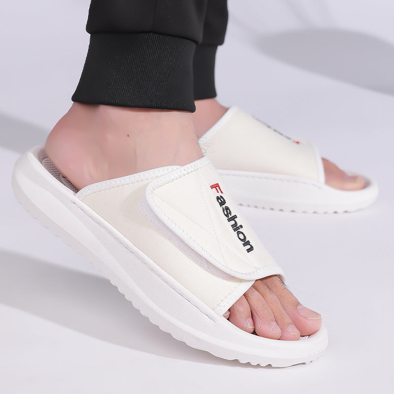 Men'S Comfort Slide Sandals - Adjustable Hook & Loop Closure, Non-Slip EVA Sole, Breathable Fabric Upper, Indoor/Outdoor Use, Ideal for Beach & Holiday Wear, Beach Footwear | Comfortable Slippers | Flexible Cushioning, Beach Shoe