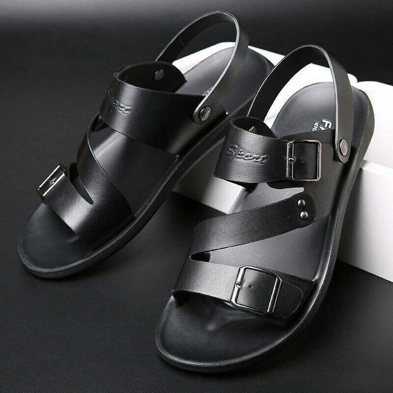 Mens faux Leather Summer Sandals outdoor beach Casual Shoes slipper Sandles