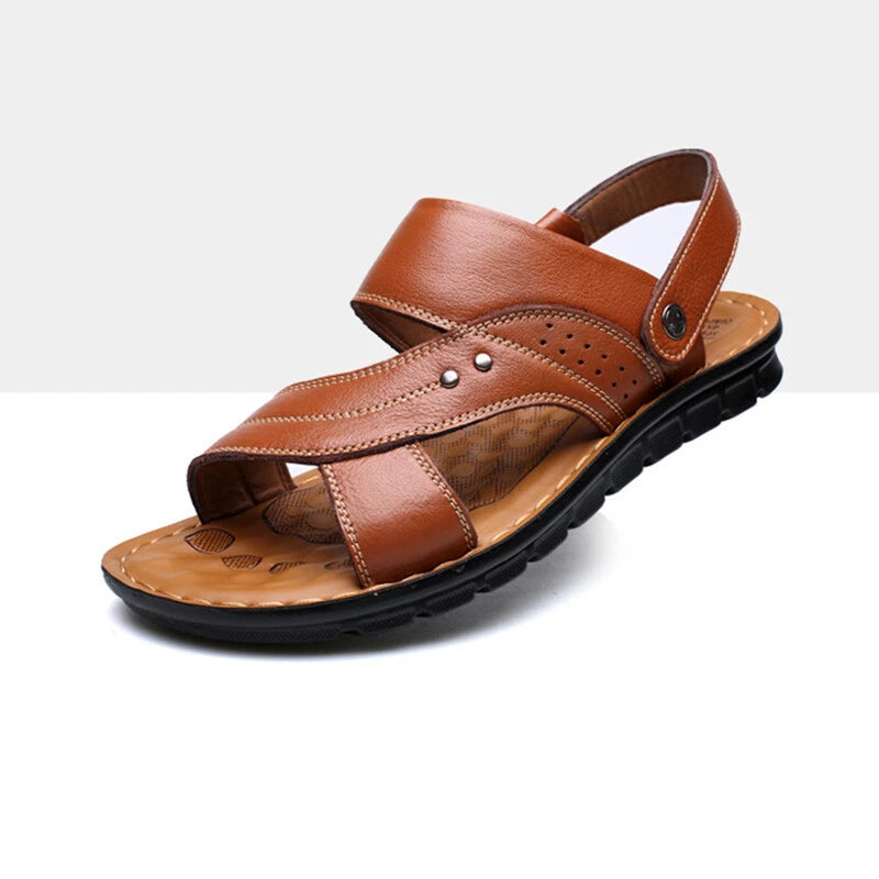 Men Genuine Leather Sandals Summer Casual Sports Beach Shoes Soft Home Slippers