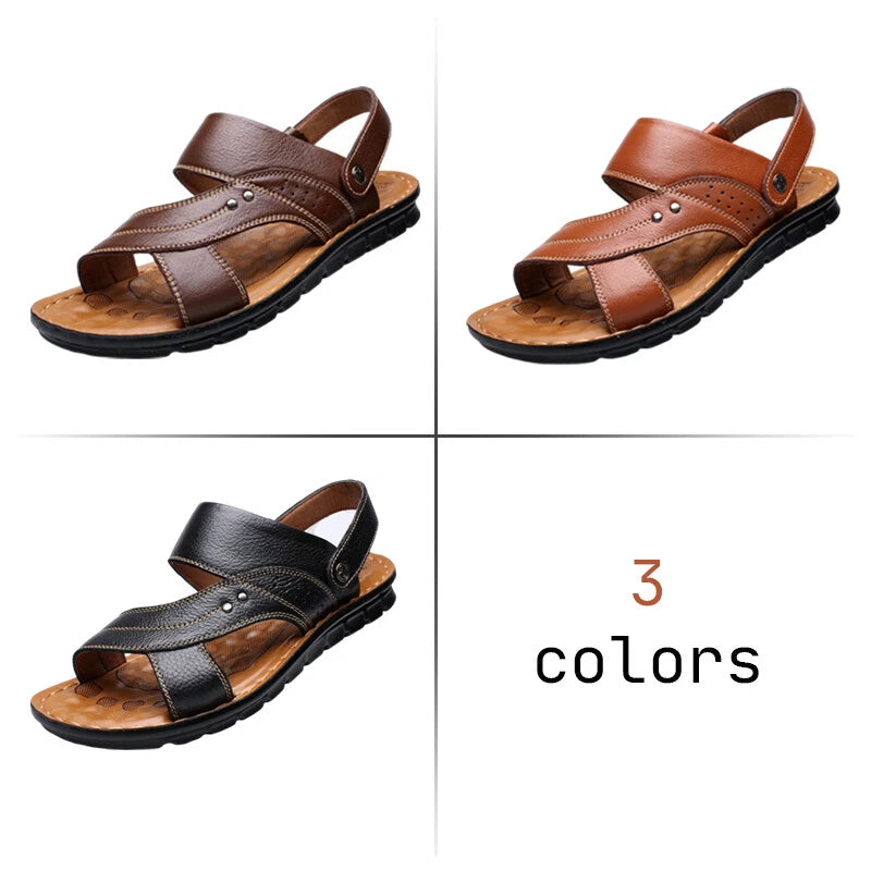 Men Genuine Leather Sandals Summer Casual Sports Beach Shoes Soft Home Slippers