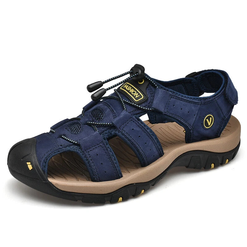 Genuine Leather Mens Casual Sandals Summer Outdoor Beach Roman Walking Slippers