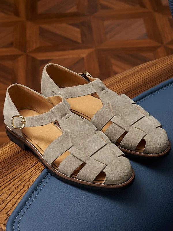Handmade Mens Japanese Shoes Summer Suede Buckle Roman Sandals Sz