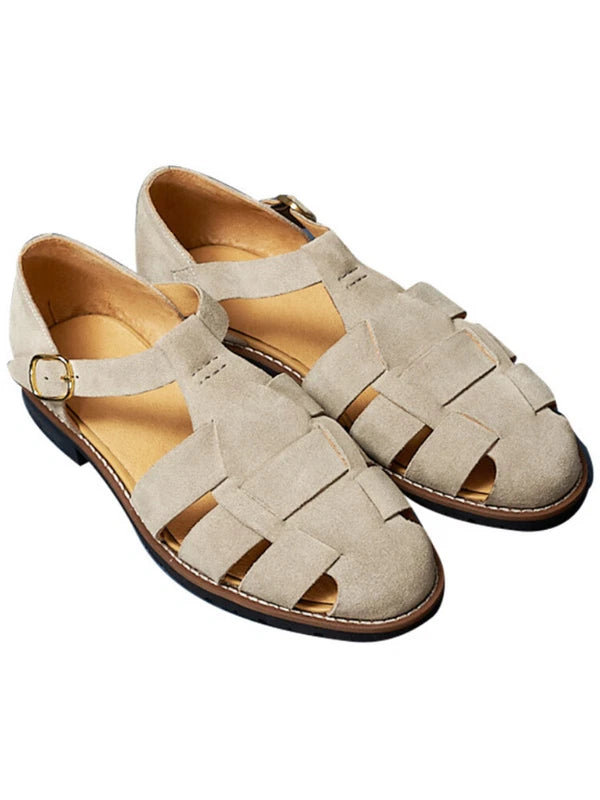 Handmade Mens Japanese Shoes Summer Suede Buckle Roman Sandals Sz