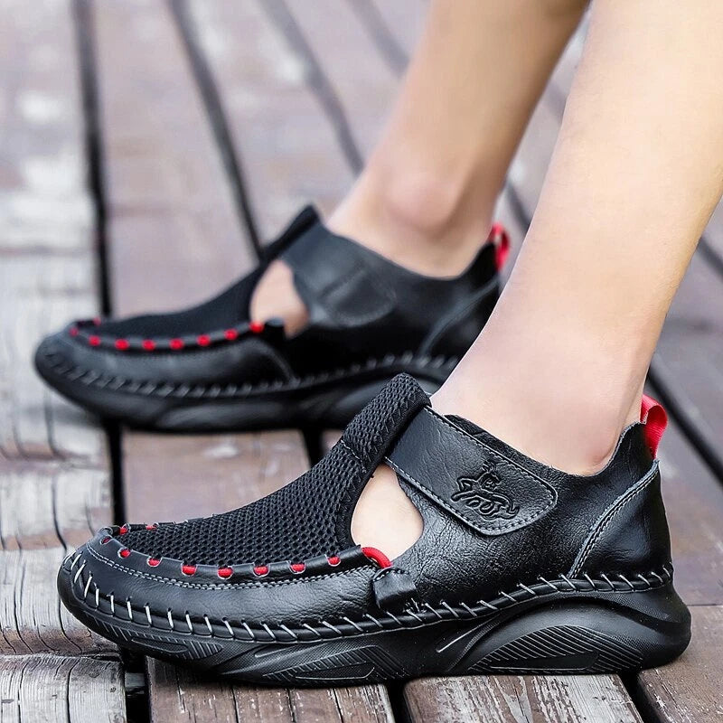 Summer Sandals Leather Men Shoes Mesh Casual Beach Climbing Water Slipper