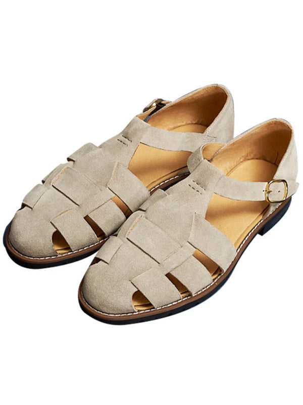 Handmade Mens Japanese Shoes Summer Suede Buckle Roman Sandals Sz