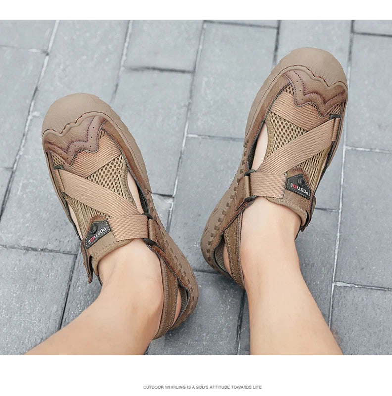 Summer Fashion Leather Breathable Beach Sandals Non-slip Casual Slipper