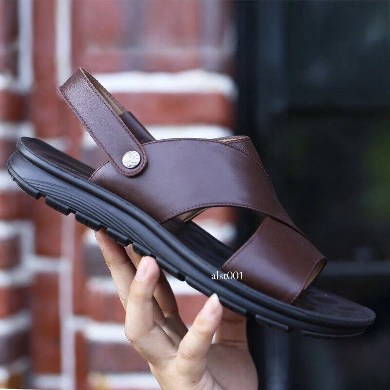 Summer Mens Slippers Slip-On Sandals Casual Pu Leather Shoes New Open Toe Beach