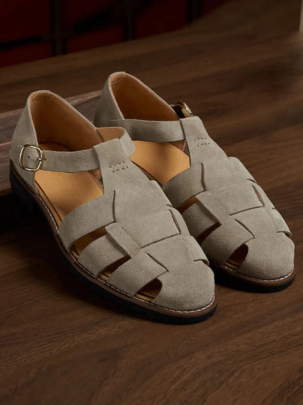 Handmade Mens Japanese Shoes Summer Suede Buckle Roman Sandals Sz