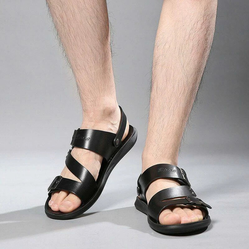 Mens faux Leather Summer Sandals outdoor beach Casual Shoes slipper Sandles