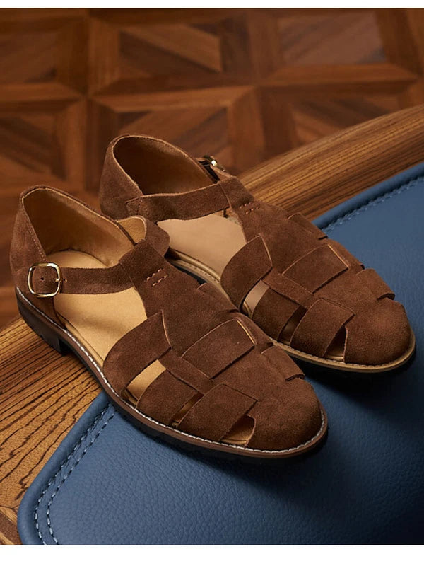 Handmade Mens Japanese Shoes Summer Suede Buckle Roman Sandals Sz