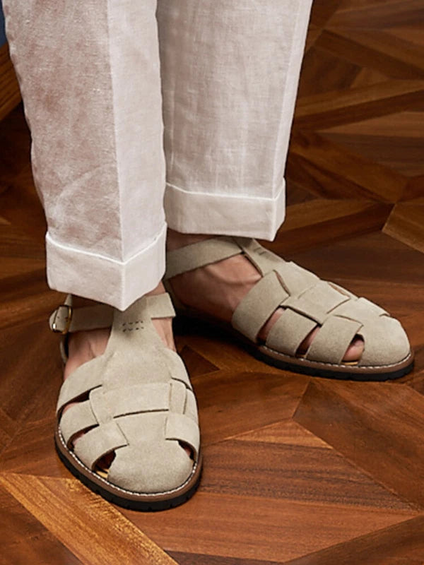 Handmade Mens Japanese Shoes Summer Suede Buckle Roman Sandals Sz