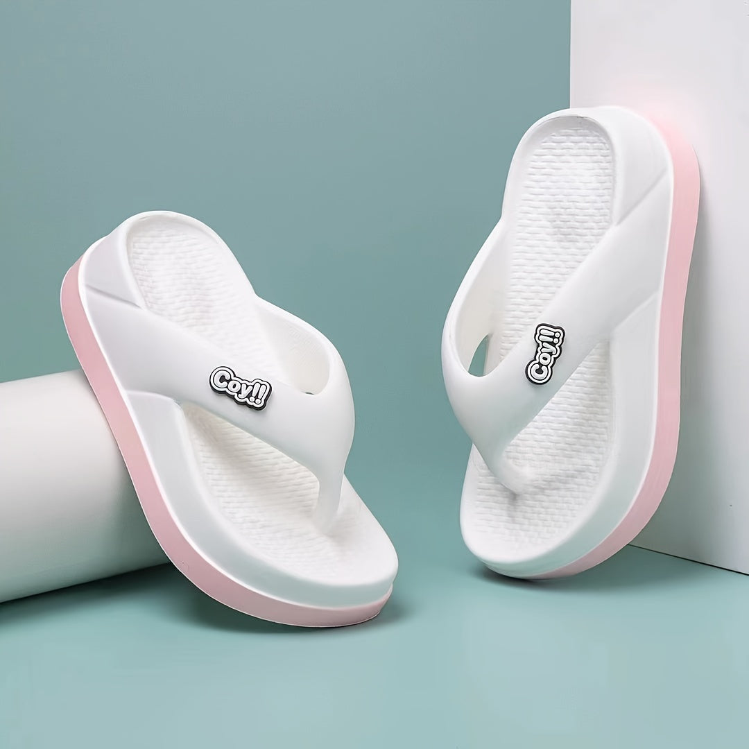 Women's Summer Flip-Flops - Trendy Thick Sole EVA Slide Sandals, Non-Slip, Comfortable, Fashionable Beach Wear in Pink, White, Black, Green, and Beige, Beach Footwear|Colorblock Design|Durable Flipflops, Beach Accessories