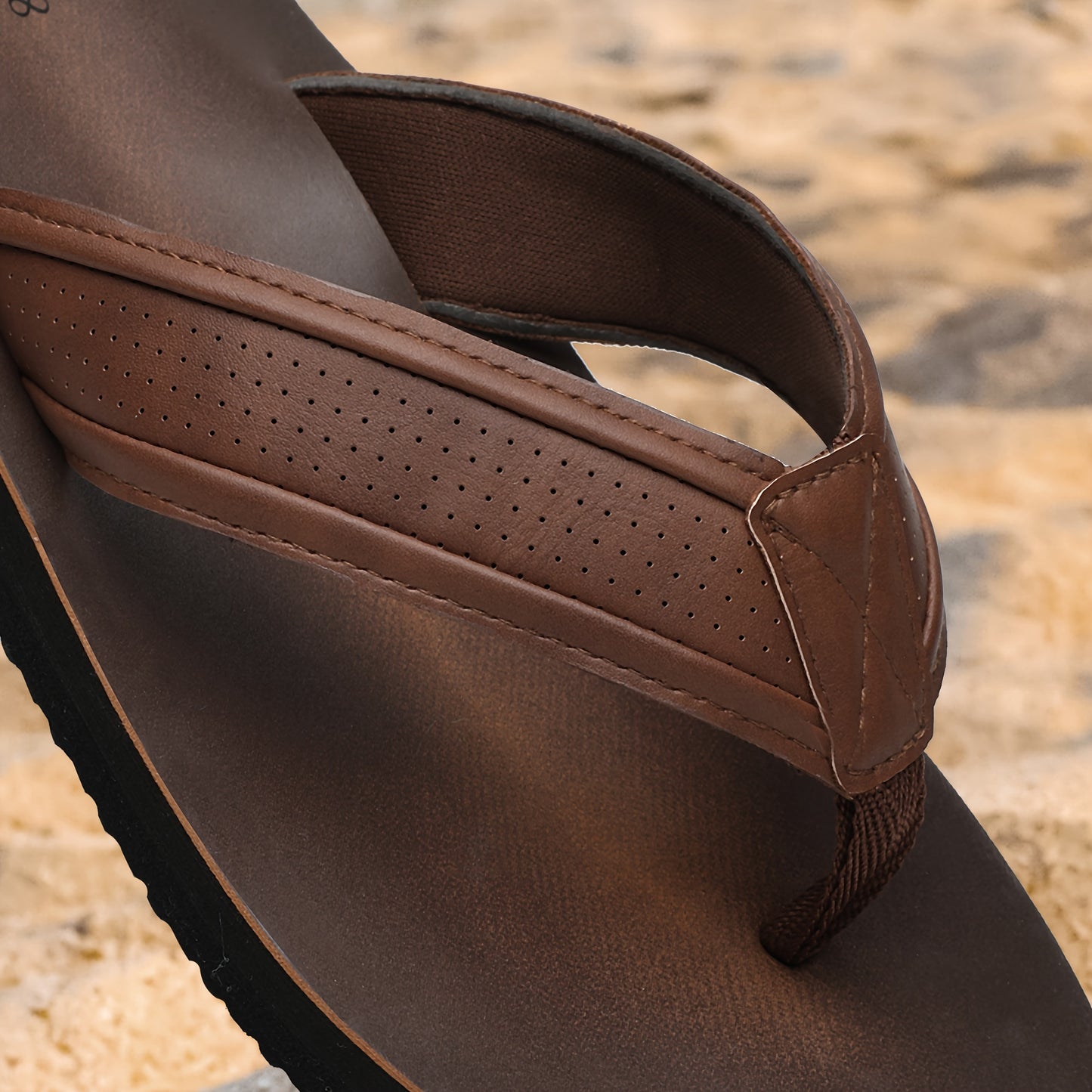 Men'S Stylish Slide Sandals - Non-Slip Woven Sole, Brown with Black Accents, Comfortable EVA Material for Indoor & Outdoor Use