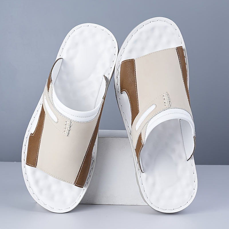 Men's Summer Fashion Slides - Comfortable Thick Cushioned Non-Slip Flip-Flops, Casual Open Toe Slippers with Zipper Detail, Available in Black, White, and Brown, Summer Slippers