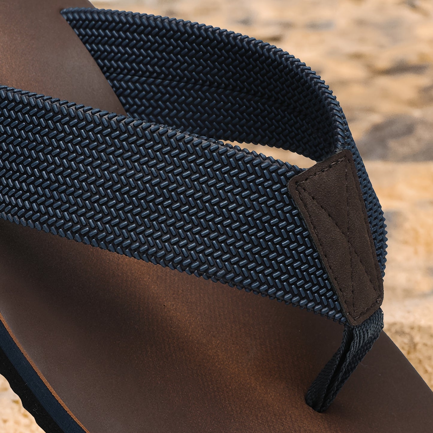 Men'S Stylish Slide Sandals - Non-Slip Woven Sole, Brown with Black Accents, Comfortable EVA Material for Indoor & Outdoor Use