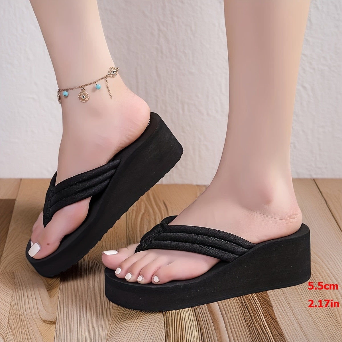 Women'S Summer Casual Fashion Slip-On Flip-Flops, Comfortable EVA Thick Sole Wedge Non-Slip Sandals, Suitable for Outdoor Leisure Vacation Beach Slippers