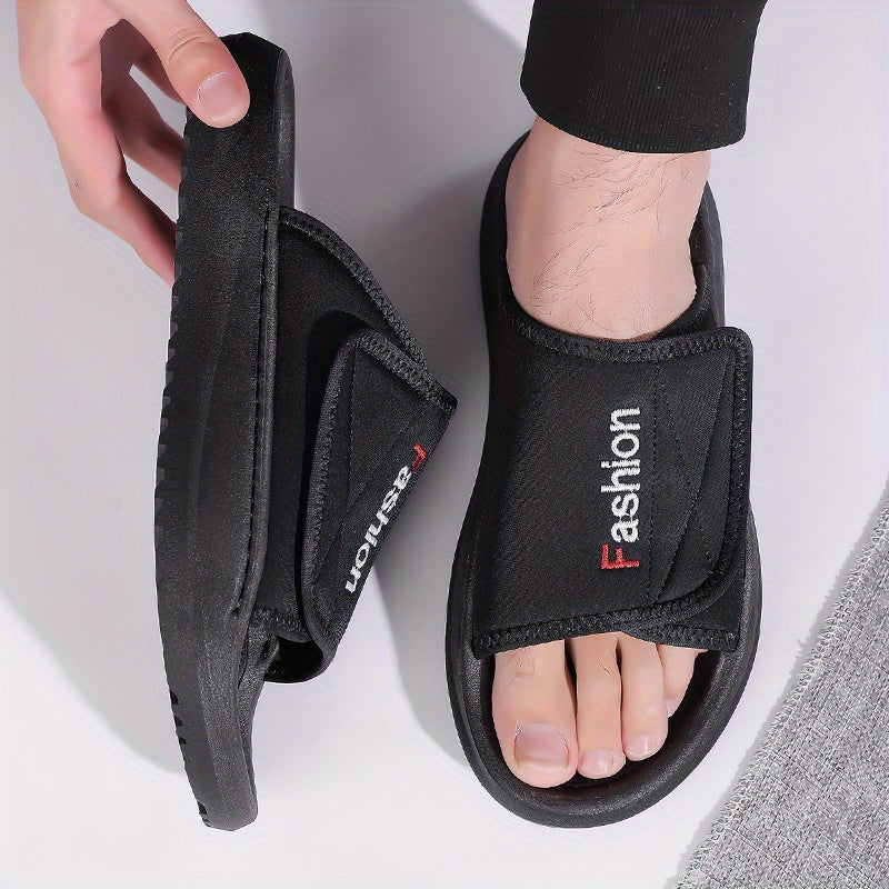 Men'S Comfort Slide Sandals - Adjustable Hook & Loop Closure, Non-Slip EVA Sole, Breathable Fabric Upper, Indoor/Outdoor Use, Ideal for Beach & Holiday Wear, Beach Footwear | Comfortable Slippers | Flexible Cushioning, Beach Shoe