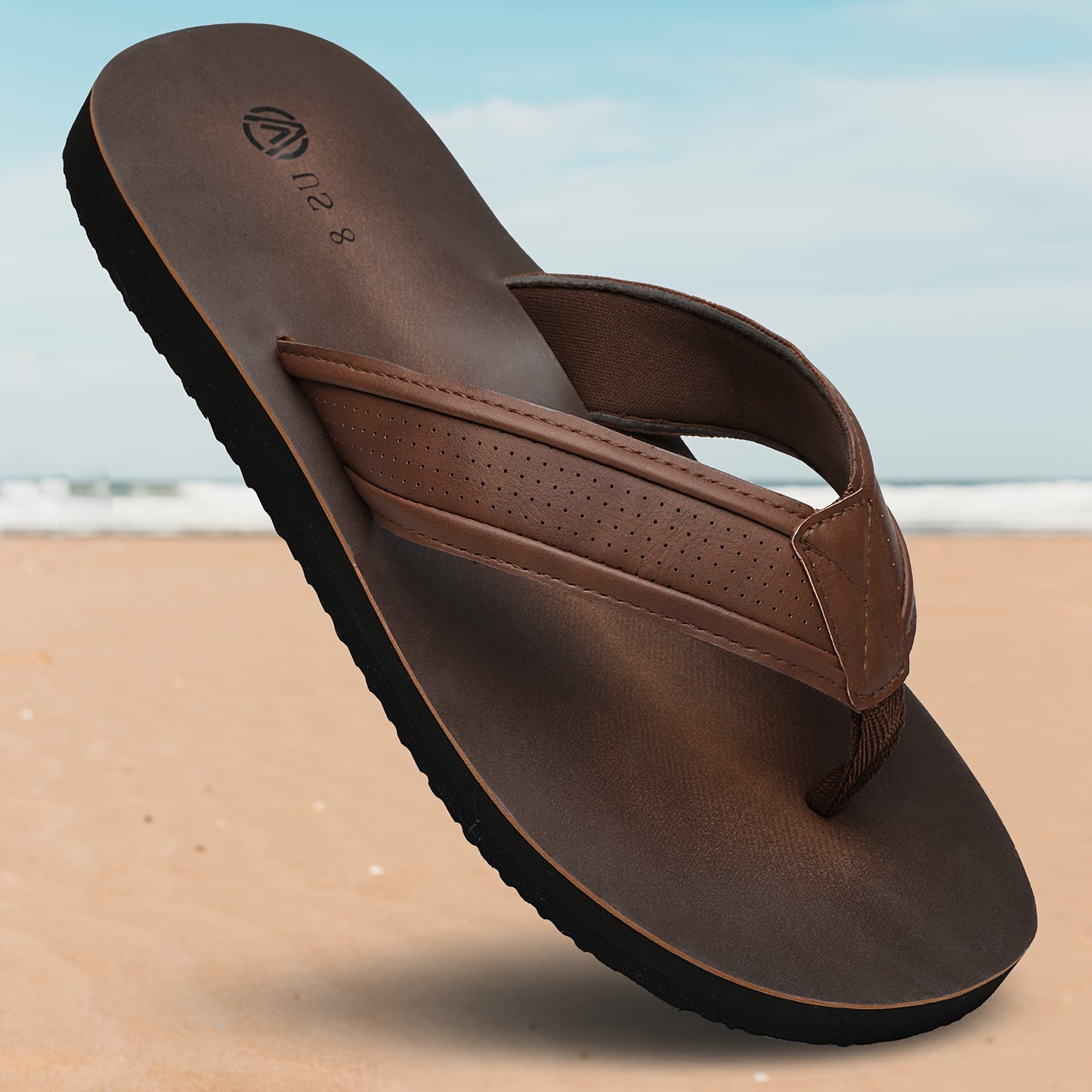 Men'S Stylish Slide Sandals - Non-Slip Woven Sole, Brown with Black Accents, Comfortable EVA Material for Indoor & Outdoor Use