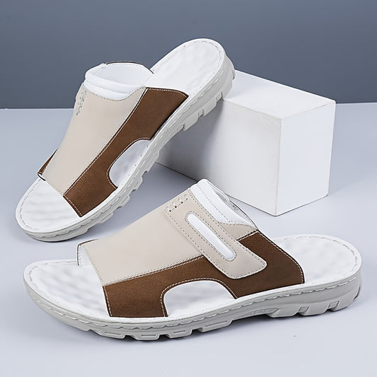 Men's Summer Fashion Slides - Comfortable Thick Cushioned Non-Slip Flip-Flops, Casual Open Toe Slippers with Zipper Detail, Available in Black, White, and Brown, Summer Slippers