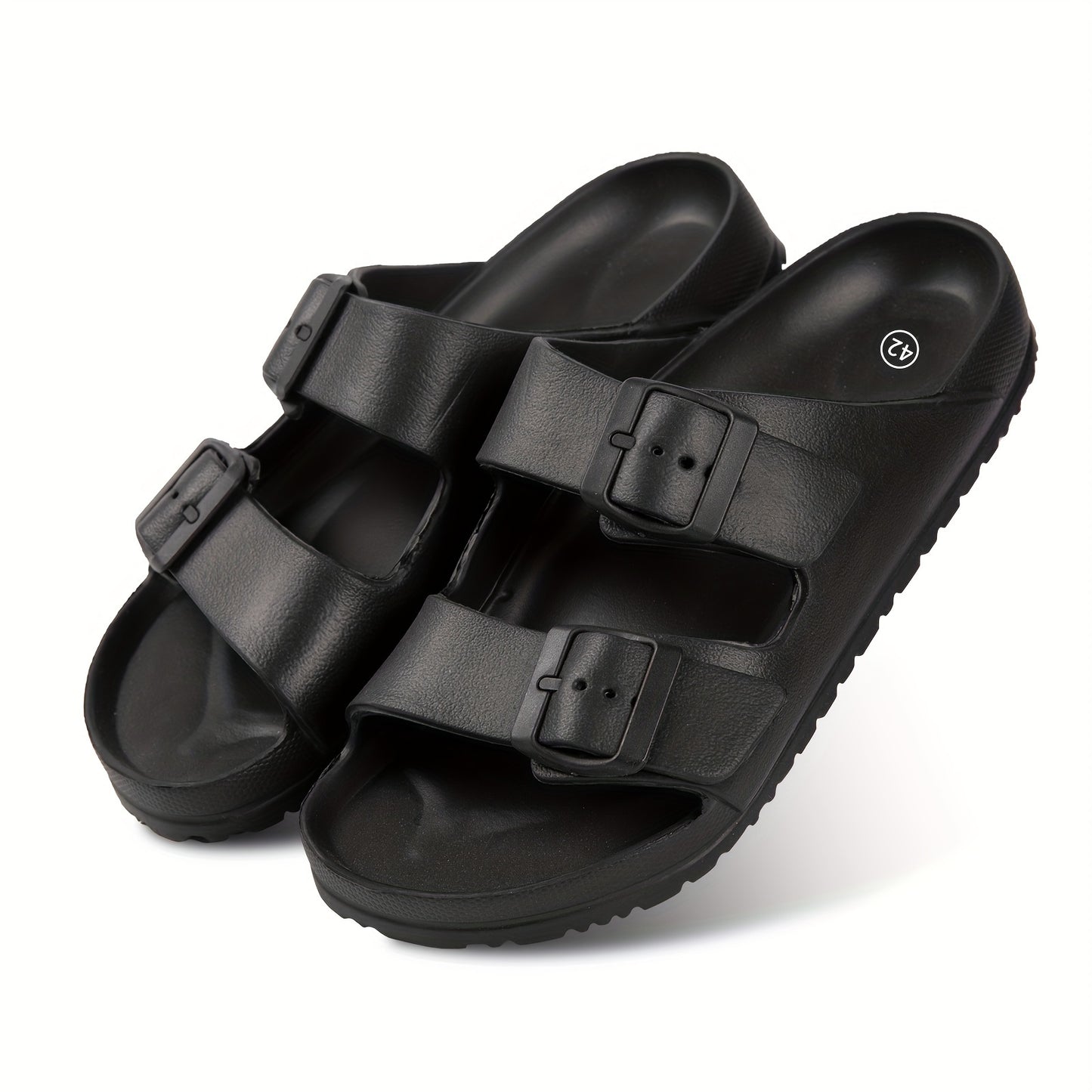 EVA Solid Color Sandals, Platform Slip On Soft Sole Double Buckle Bands Slides, Comfort Non-slip Beach Slides
