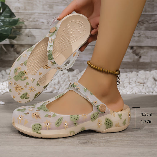 Women's Summer Floral EVA Sandals - Anti-Slip Platform Beach Shoes with Soft Sole, Round Toe & Cushioned Insole for Casual Outings, Walking, Poolside Comfort, Decorative Flower Design, Antislip Construction