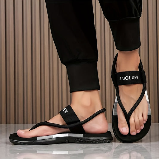 Men's Casual Two-Way Wear Slide Sandals - Slip-On Reversible Design with Navy & Red Stripes, Breathable Fabric Upper & Cushioned EVA Insole for Beach, Outdoor, Daily Use