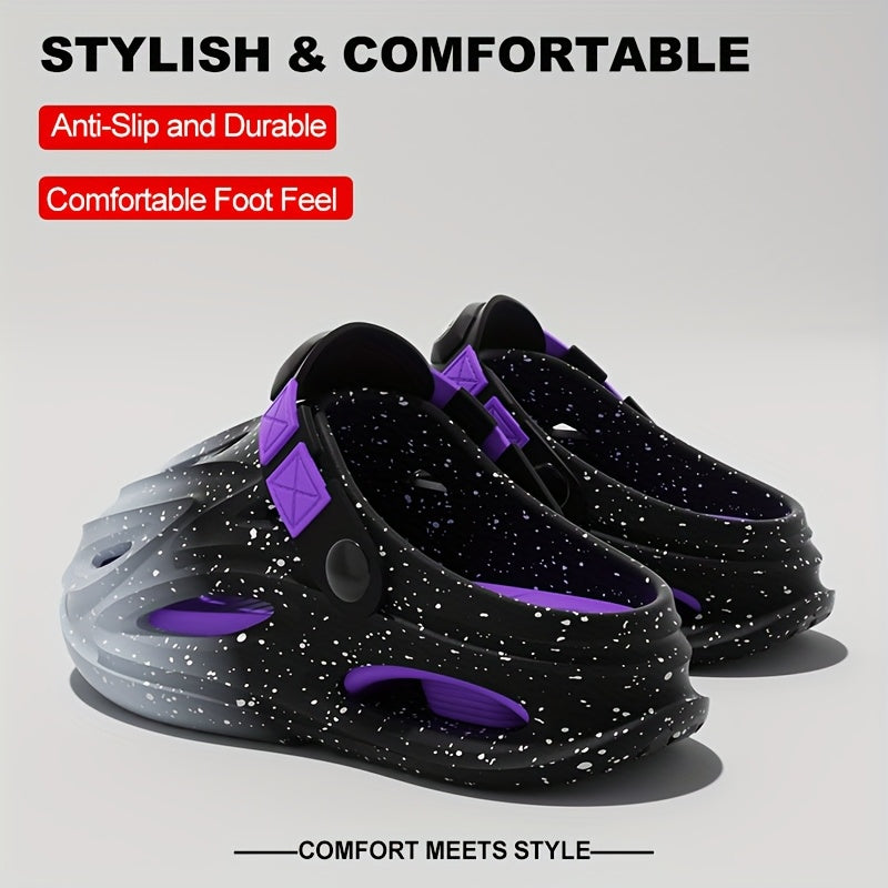 Men's Lightweight EVA Sandals - Slip-On Open-Toe Flip Flops Black/Purple/, Cushioned Footbed for Beach, Gym, Travel - Non-Slip Sole, Easy-Clean Casual Shoes for Men & Women, Outdoor Walking, Streetwear Style, Breathable Material, Versatile Footwear,
