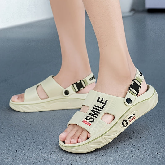 Men's Summer 2025 New Thick Sole EVA Slide Sandals - Slip-Resistant, High Quality, Odor-Resistant, Ergonomic Arch Support & Massage Sole, Open-Toe Design with Bold Letter Print for Beach, Outdoor, Casual Wear, Outdoor Footwear | Stylish Contrast Accents |