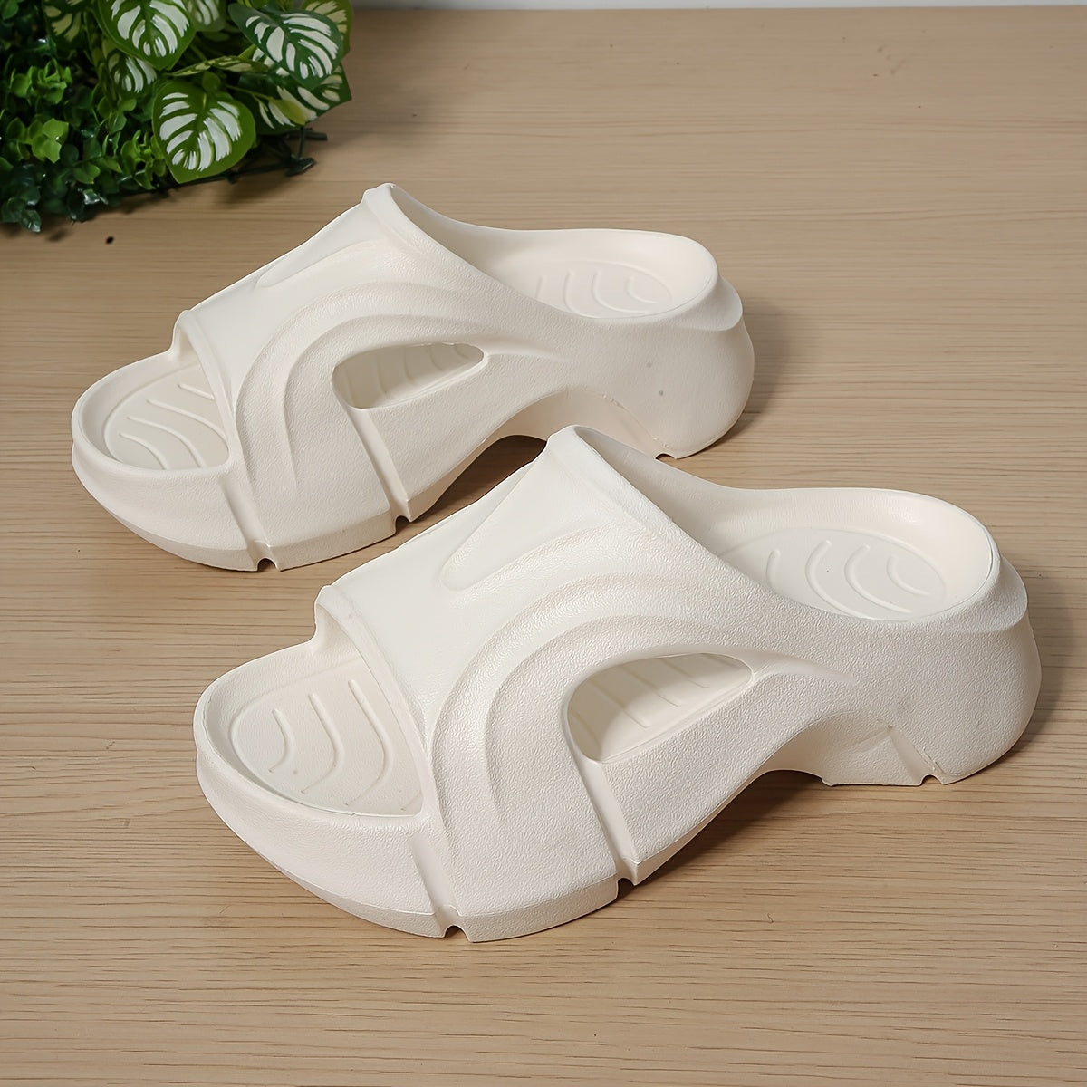 Women's Thick Sole EVA Sandals with Arch Support - Comfortable, Lightweight, and Slip-Resistant Beach Slippers for Indoor and Outdoor Use - White, Beach Shoes
