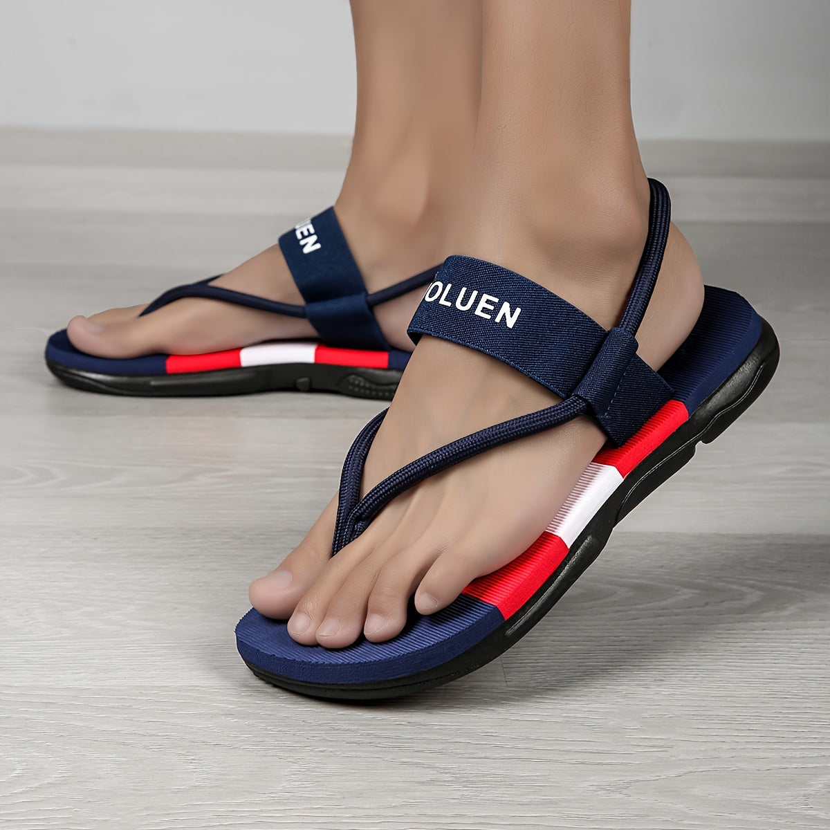 Men's Adjustable Slip-On Beach Sandals with Non-Slip EVA Sole - Breathable Fabric Upper, Letter Print & Striped Design for Outdoor, Streetwear & Summer Use, Beach Shoes, Outdoor Footwear, Streetstyle Footwear, Secure Fit FootwearSuitable for men & women