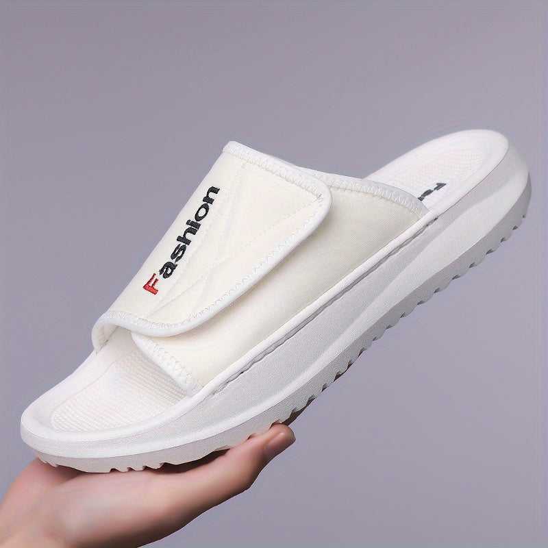 Men'S Comfort Slide Sandals - Adjustable Hook & Loop Closure, Non-Slip EVA Sole, Breathable Fabric Upper, Indoor/Outdoor Use, Ideal for Beach & Holiday Wear, Beach Footwear | Comfortable Slippers | Flexible Cushioning, Beach Shoe