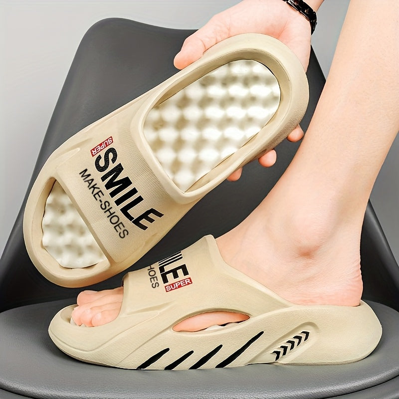 2025 Summer Unisex Outdoor Slides - Non-Slip EVA Sandals with Heart & Star Design, Breathable Open-Toe Beach Shoes for Men & Women, Durable Casual Slippers for Home, Travel, and Pool (Black/Orange), Summer Sandals, Home Relaxation Footwear, Playful