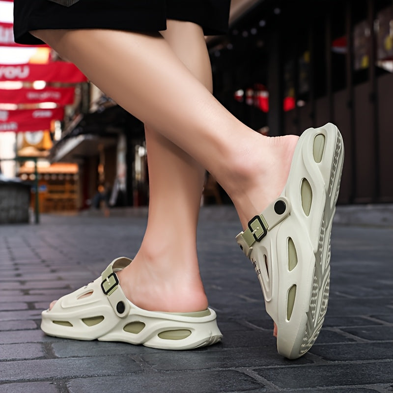 Men's Summer Slip-On Slippers with Anti-Slip EVA Thick Sole, Dual-Purpose Outdoor and Casual Beach Sandals for Driving