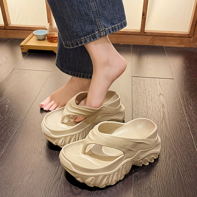 [Popular Choice] Women&#39;s EVA Flat Slippers - Comfortable high-heeled casual beach and garden shoes, non-slip soles, easy to slip on, available in black, cream and beige, beach shoes