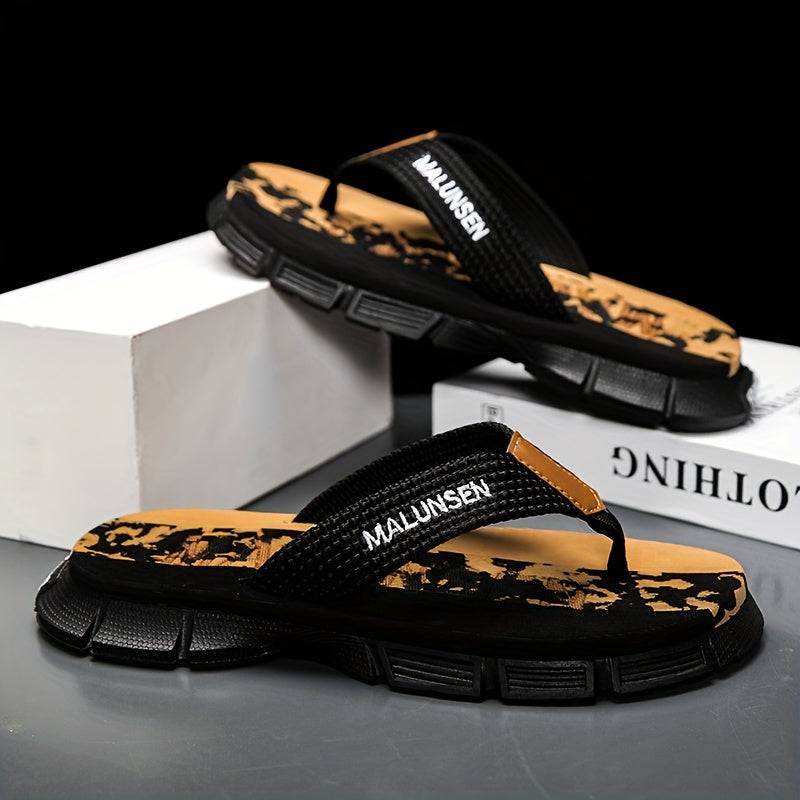 Men'S Fashion Flip-Flops - Summer Non-Slip Thong Sandals with Thick Soft Sole, Comfortable for Daily Wear & Beach Outings, Black & White Striped Design, EVA Material, Perfect for Outdoor Activities, Beach Footwear | Striped Flipflops | EVA Sandals
