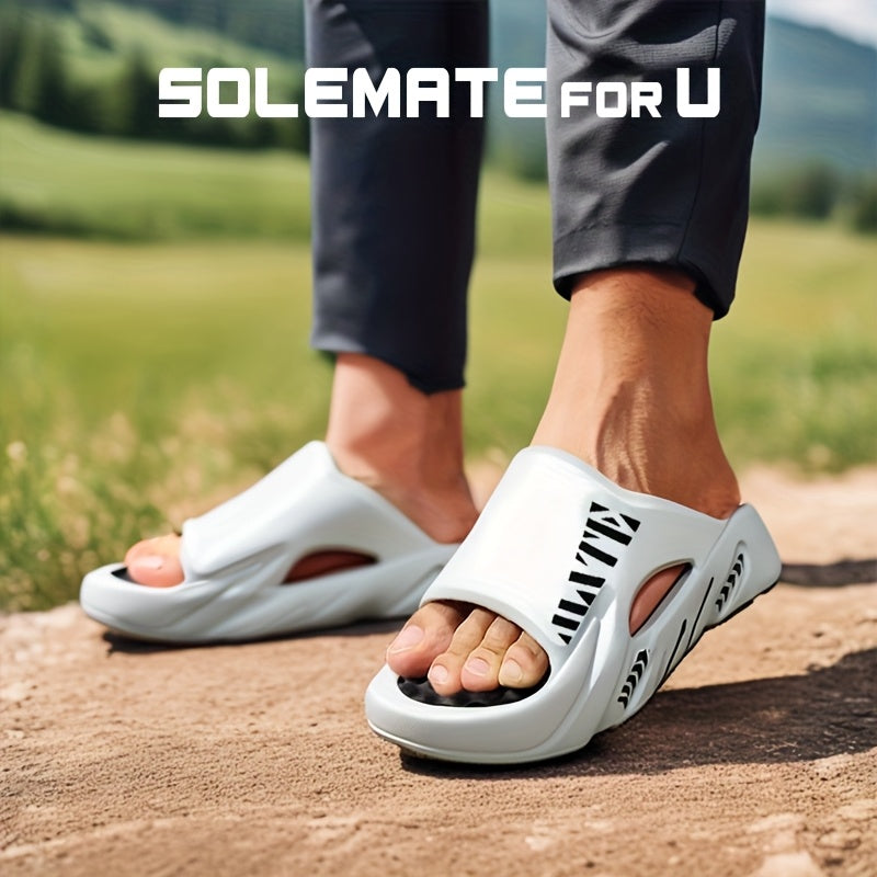 SOLEMATE for U Unisex Funny Graphic EVA Slippers - All-Season Comfort Massage Round Toe Slip-On Slides, Non-Slip Indoor/Outdoor Sandals for Beach, Shower & Casual Wear (White with Green Accents), Beach Sandals | Sleek Slipper Design | Durable Slippers
