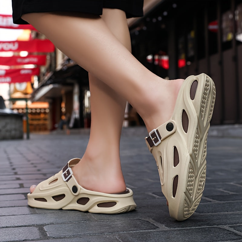 Men's Summer Slip-On Slippers with Anti-Slip EVA Thick Sole, Dual-Purpose Outdoor and Casual Beach Sandals for Driving