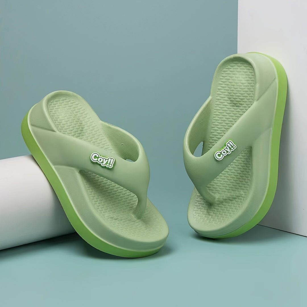Women's Summer Flip-Flops - Trendy Thick Sole EVA Slide Sandals, Non-Slip, Comfortable, Fashionable Beach Wear in Pink, White, Black, Green, and Beige, Beach Footwear|Colorblock Design|Durable Flipflops, Beach Accessories