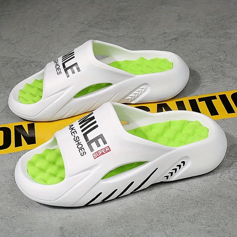 2025 Summer Unisex Outdoor Slides - Non-Slip EVA Sandals with Heart & Star Design, Breathable Open-Toe Beach Shoes for Men & Women, Durable Casual Slippers for Home, Travel, and Pool (Black/Orange), Summer Sandals, Home Relaxation Footwear, Playful