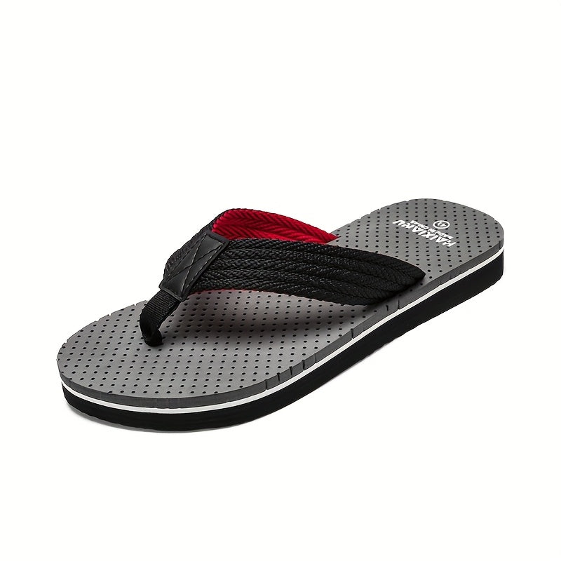 Men'S Casual Flip-Flops - Non-Slip EVA Sole, Durable Fabric Upper, Adjustable Strap for Outdoor Beach & Summer Wear - Black with Red Accents, Summer Footwear | Adjustable Strap Sandals | EVA Sole Sandals