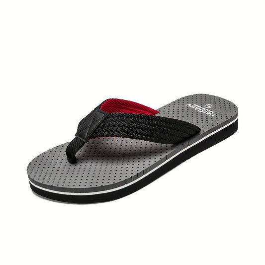 Men'S Casual Flip-Flops - Non-Slip EVA Sole, Durable Fabric Upper, Adjustable Strap for Outdoor Beach & Summer Wear - Black with Red Accents, Summer Footwear | Adjustable Strap Sandals | EVA Sole Sandals