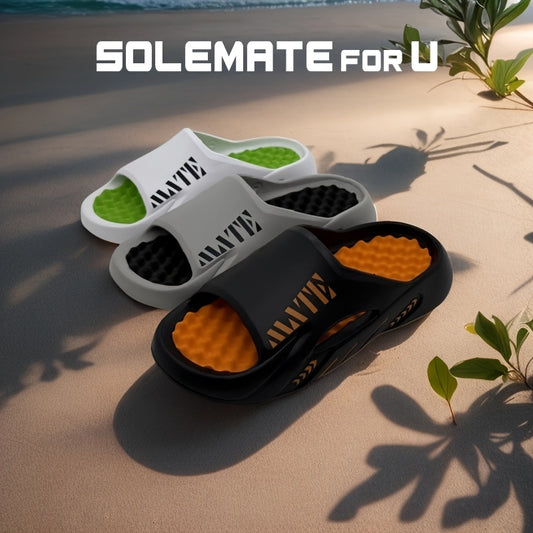 SOLEMATE for U Unisex Funny Graphic EVA Slippers - All-Season Comfort Massage Round Toe Slip-On Slides, Non-Slip Indoor/Outdoor Sandals for Beach, Shower & Casual Wear (White with Green Accents), Beach Sandals | Sleek Slipper Design | Durable Slippers