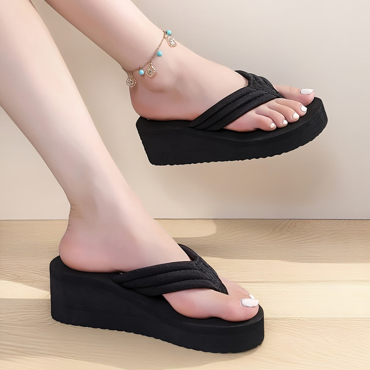 Women'S Summer Casual Fashion Slip-On Flip-Flops, Comfortable EVA Thick Sole Wedge Non-Slip Sandals, Suitable for Outdoor Leisure Vacation Beach Slippers