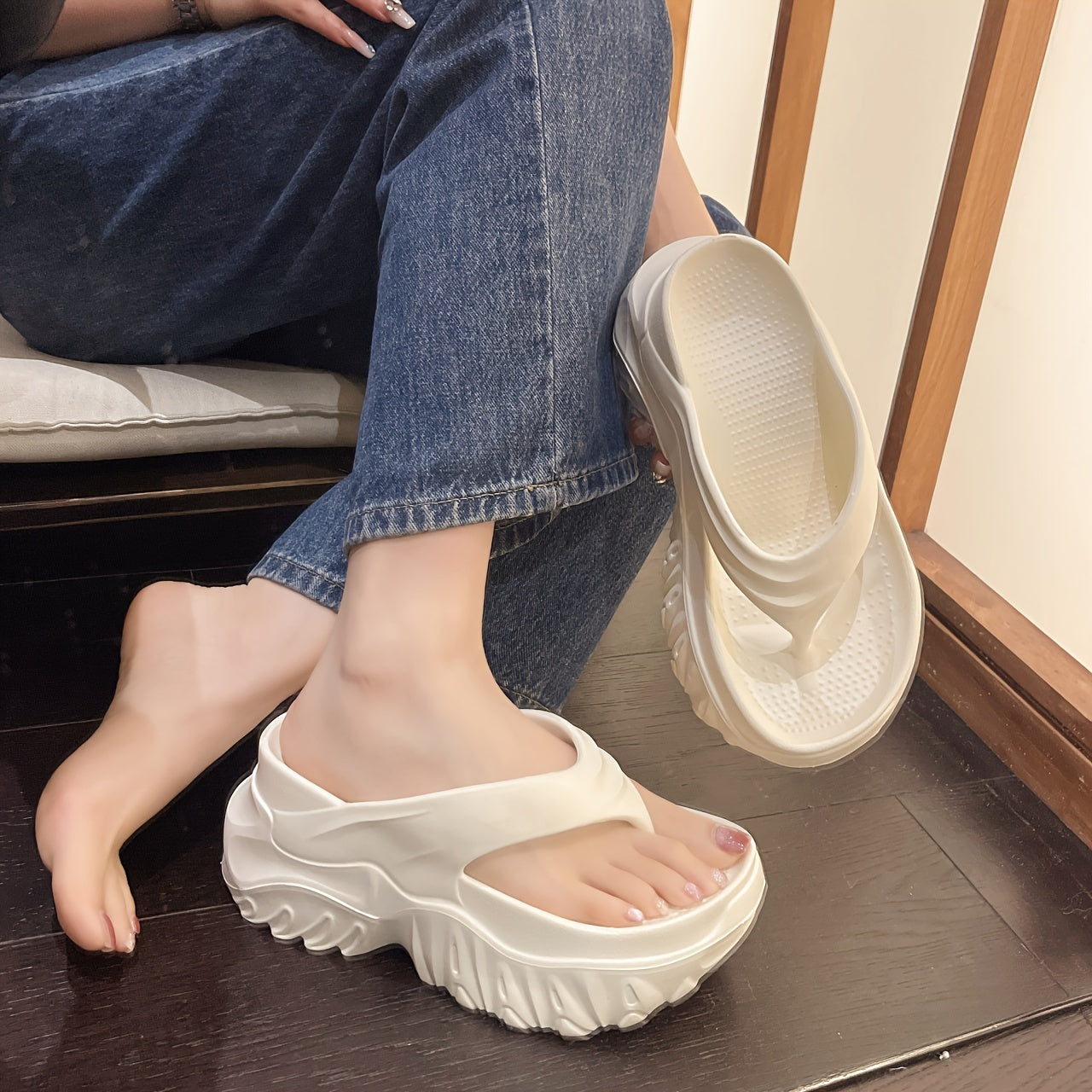[Popular Choice] Women&#39;s EVA Flat Slippers - Comfortable high-heeled casual beach and garden shoes, non-slip soles, easy to slip on, available in black, cream and beige, beach shoes