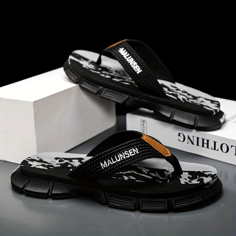 Men'S Fashion Flip-Flops - Summer Non-Slip Thong Sandals with Thick Soft Sole, Comfortable for Daily Wear & Beach Outings, Black & White Striped Design, EVA Material, Perfect for Outdoor Activities, Beach Footwear | Striped Flipflops | EVA Sandals